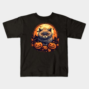 Scottish Fold Cat Halloween, Cat Lover Kids T-Shirt